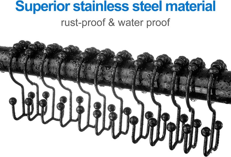TOPROD Matte Black Shower Curtain Hooks Rings, Double Sided, Stainless Steel, Set of 12 - Image 3